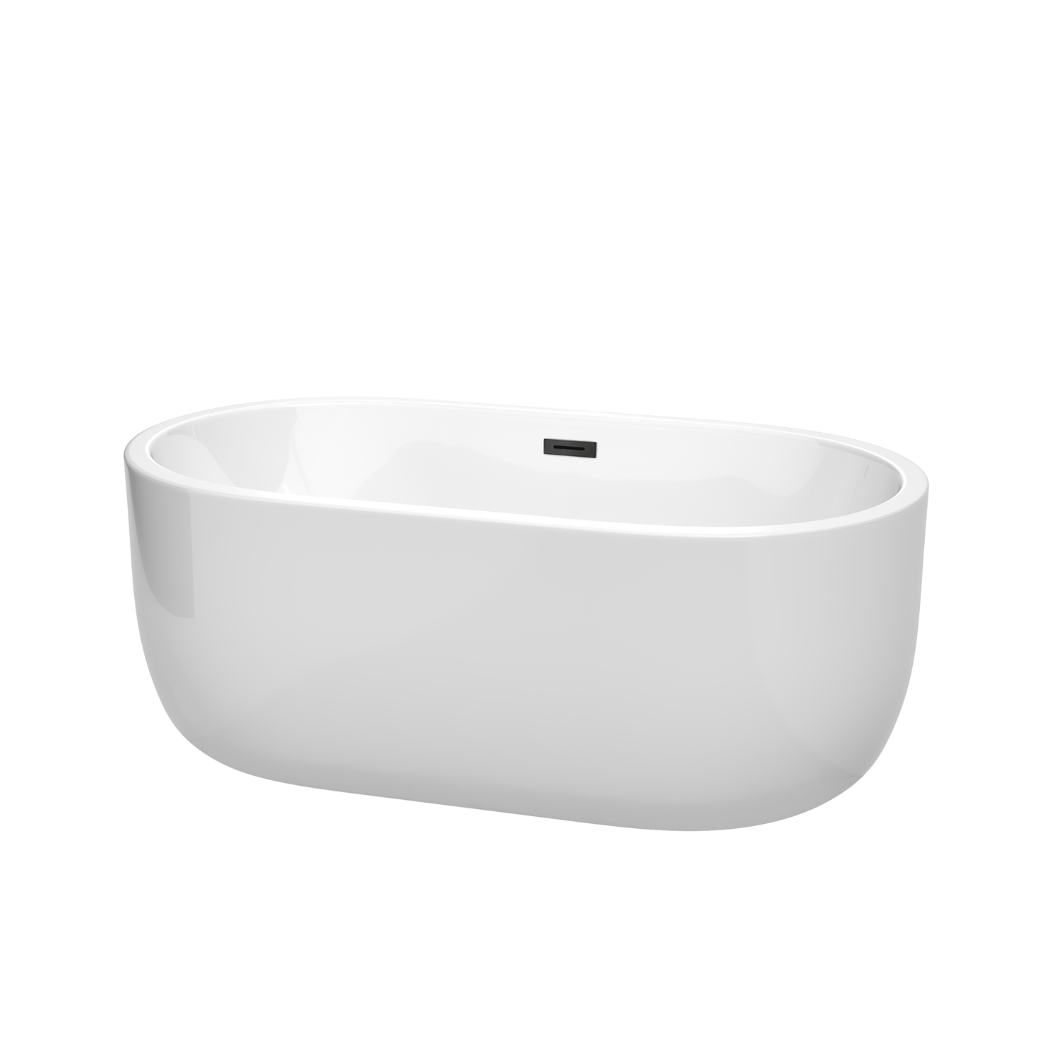 60" Freestanding Bathtub in White with Matte Black Drain Color and Overflow Trim