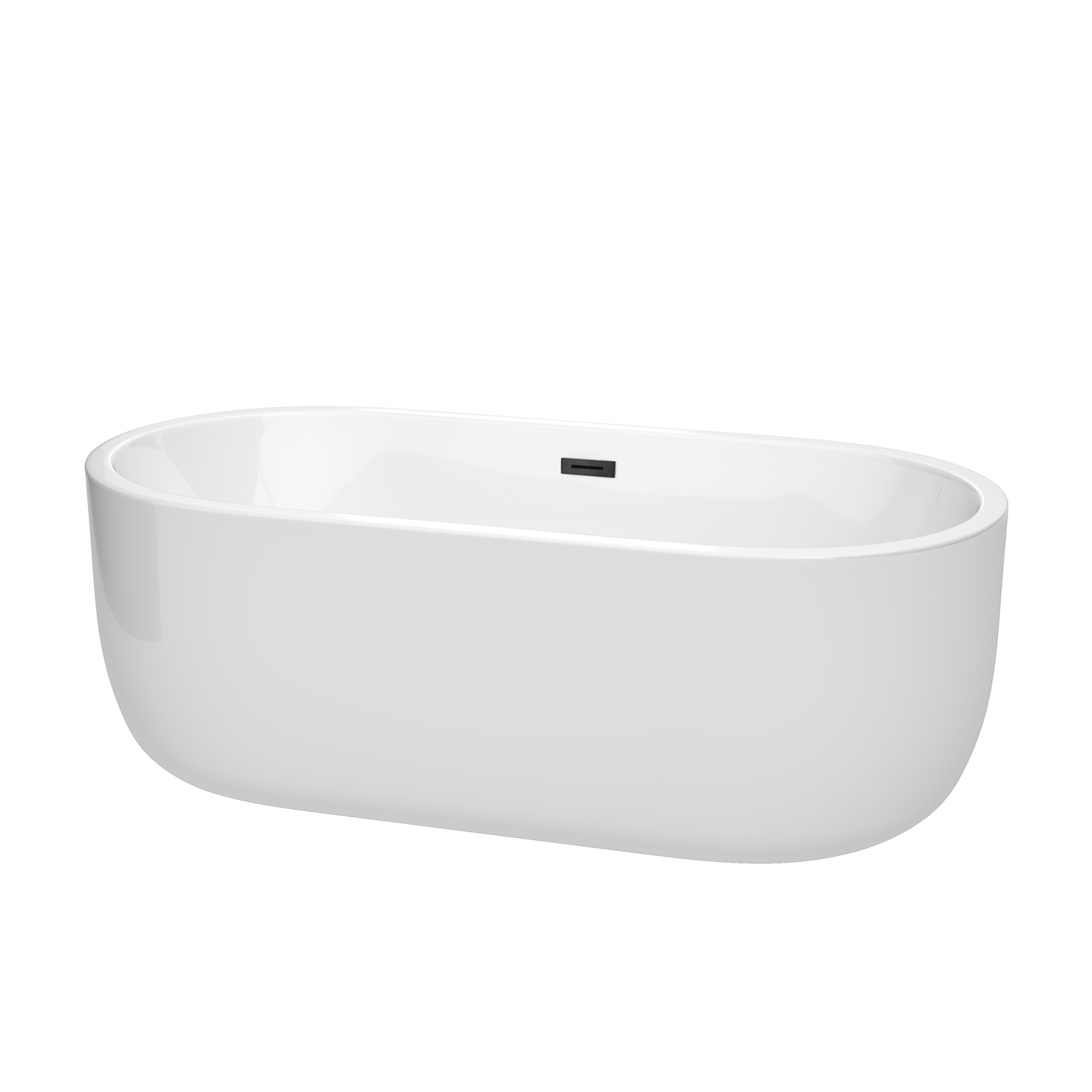 67" Freestanding Bathtub in White with Matte Black Drain Color and Overflow Trim