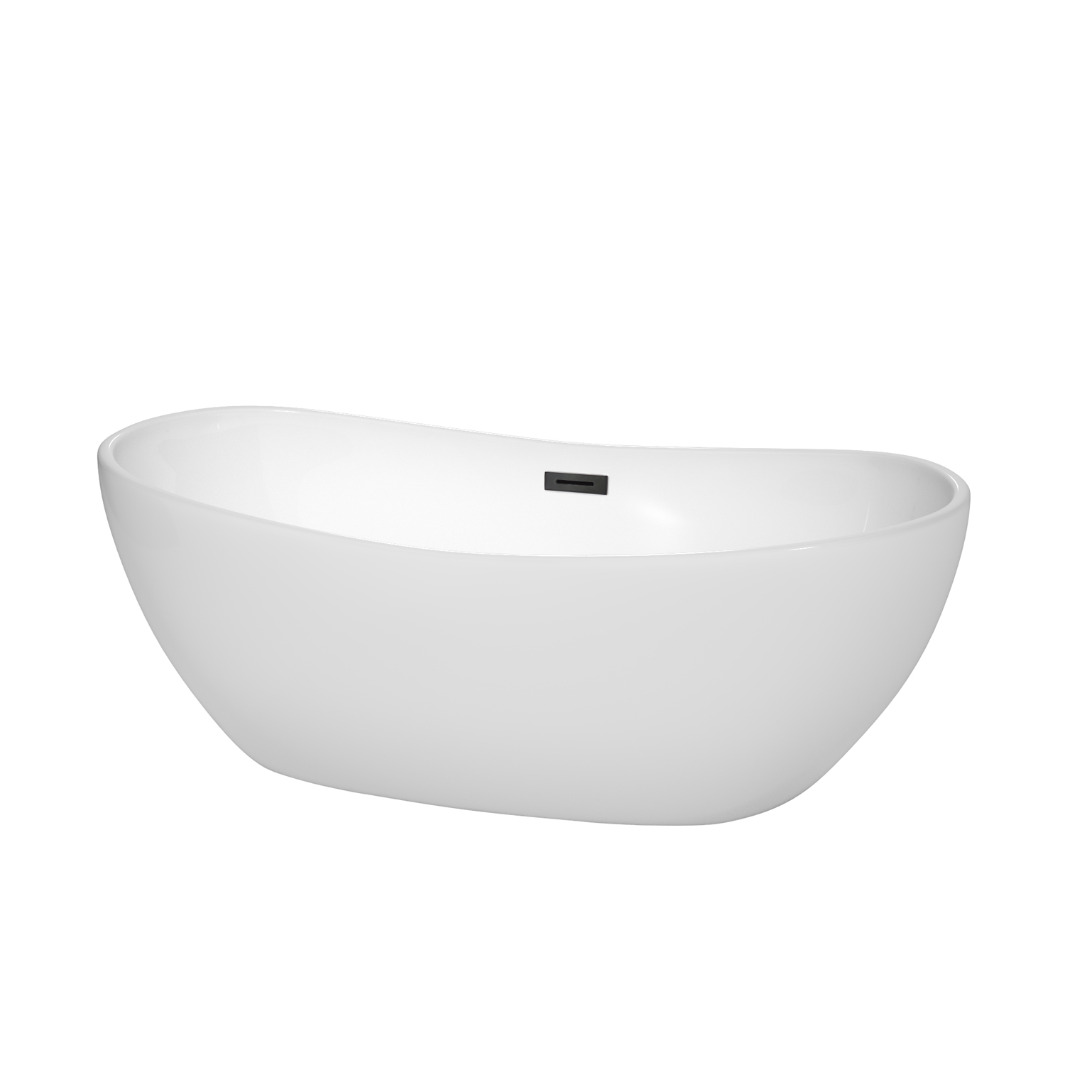 65" Freestanding Bathtub in White with Matte Black Pop-up Drain and Overflow Trim 