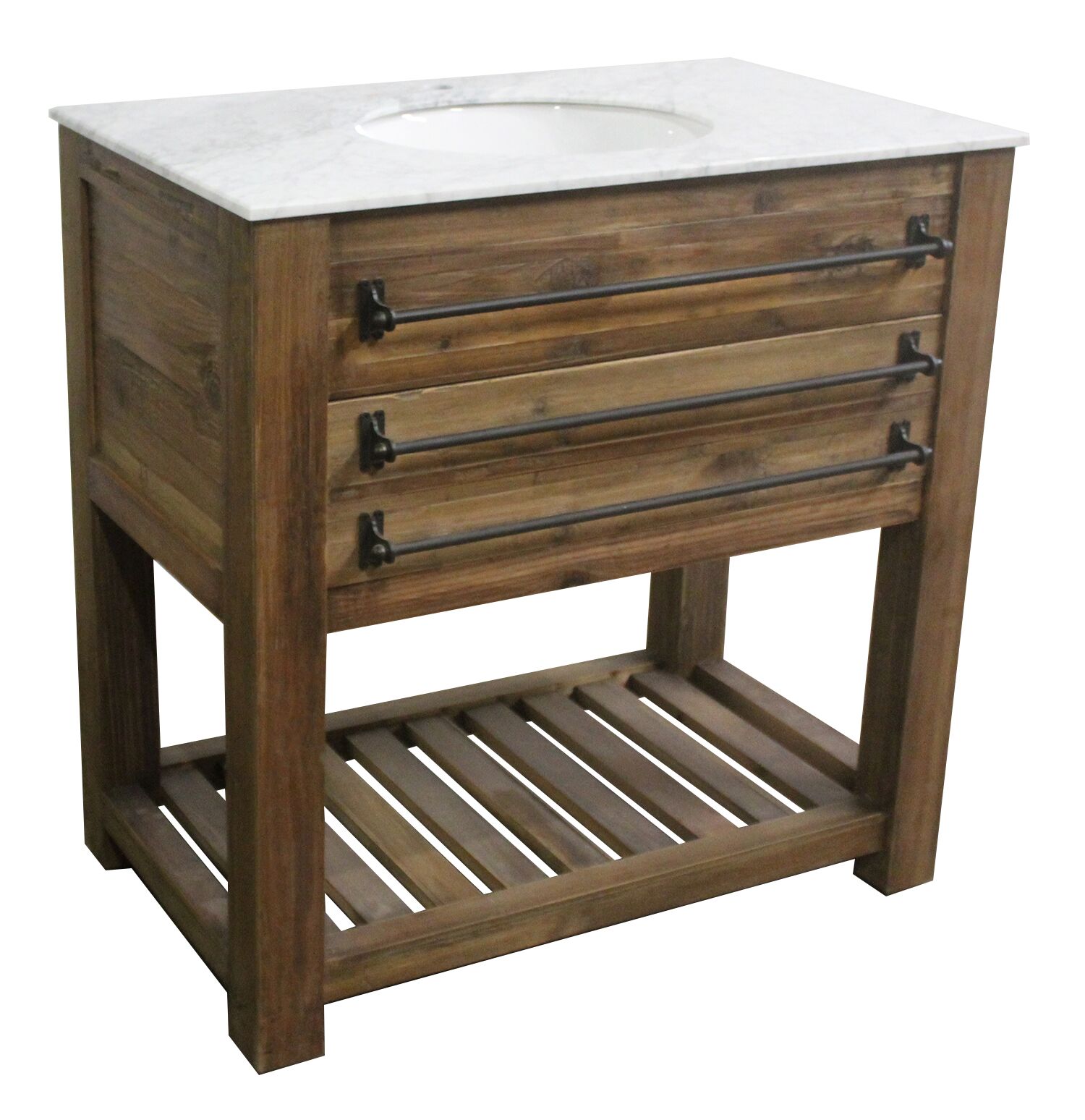 36" Handcrafted Reclaimed Pine Solid Wood Single Bath Vanity Wax Finish