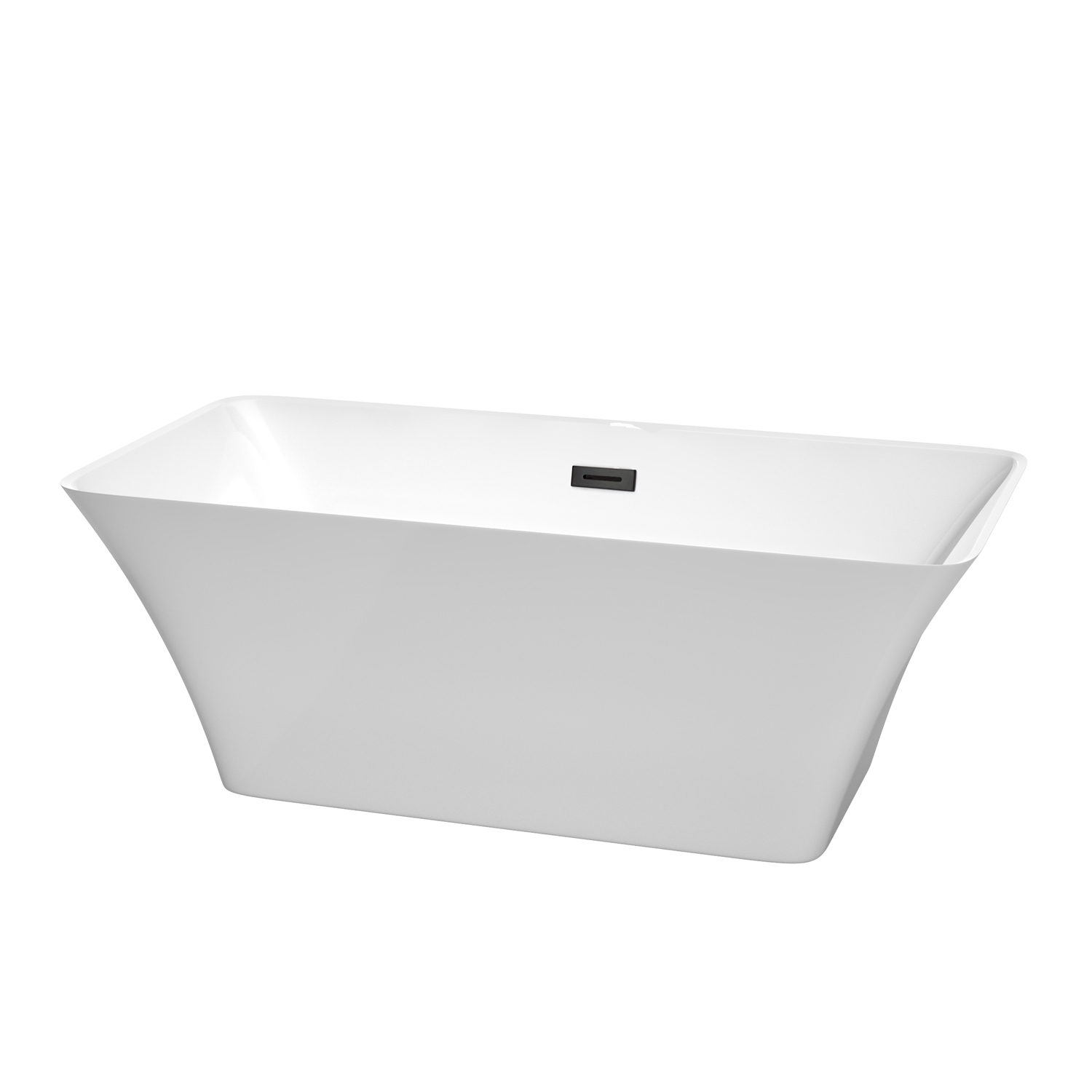 59" Freestanding Bathtub in White with Matte Black Pop-up Drain and Overflow Trim