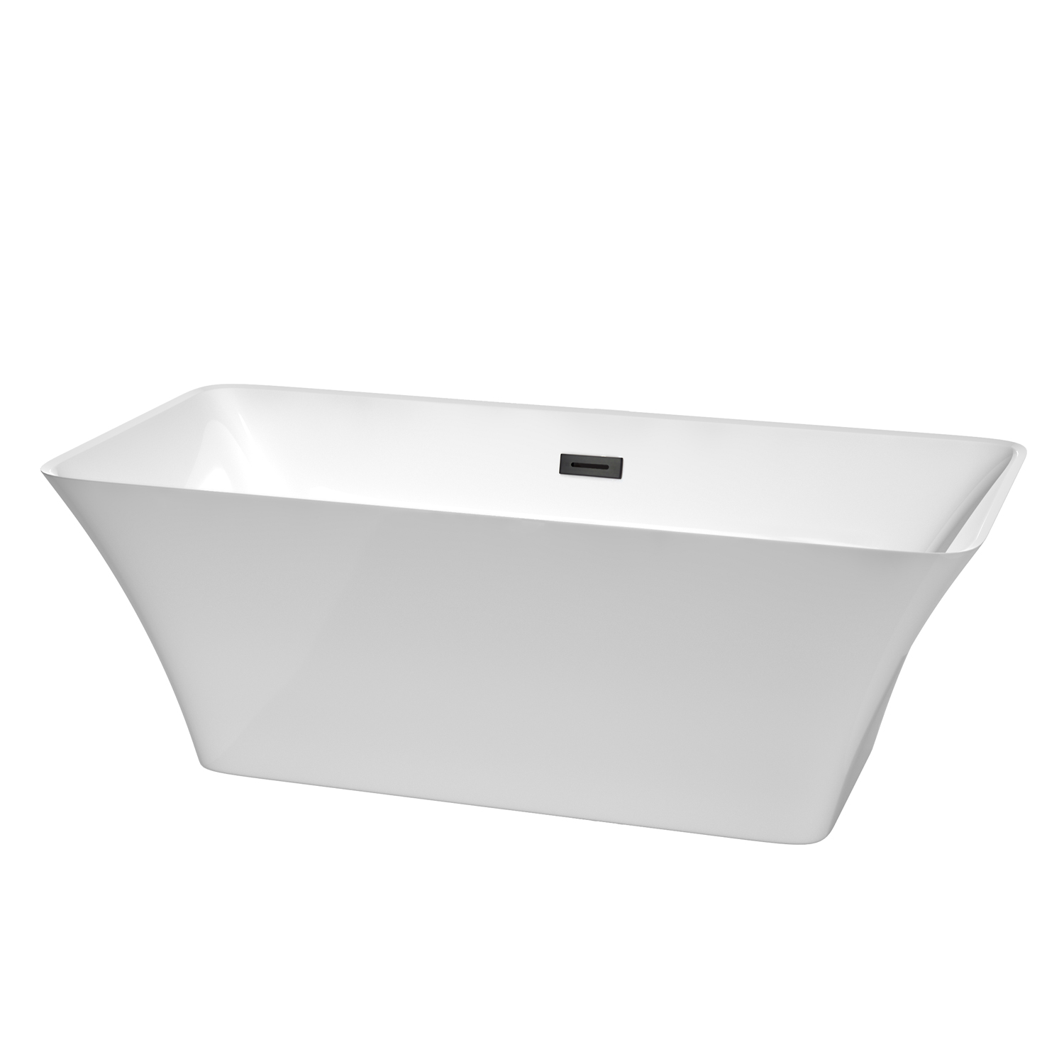 67" Freestanding Bathtub in White with Matte Black Pop-up Drain and Overflow Trim Finish