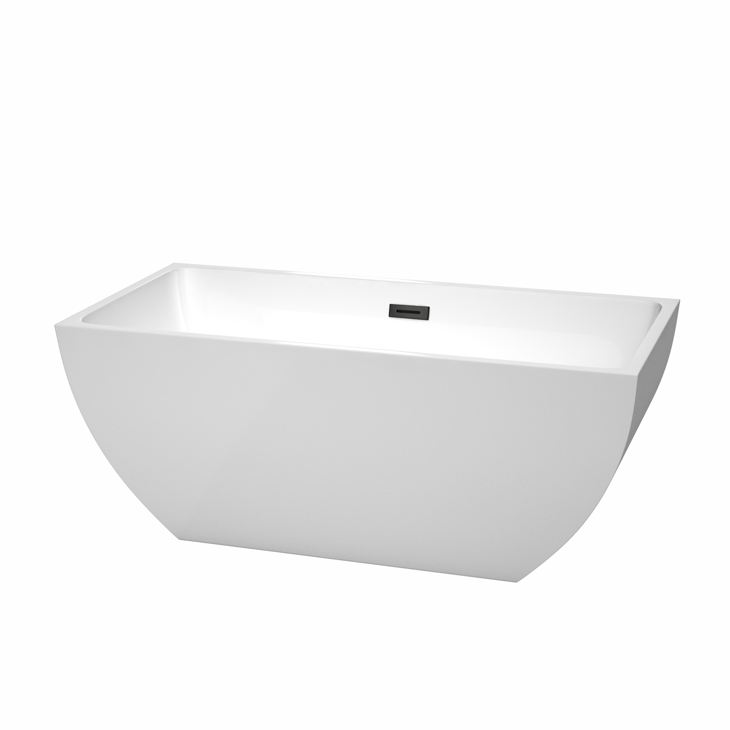 59" Freestanding Bathtub in White with Matte Black Pop-up Drain and Overflow Trim Finish