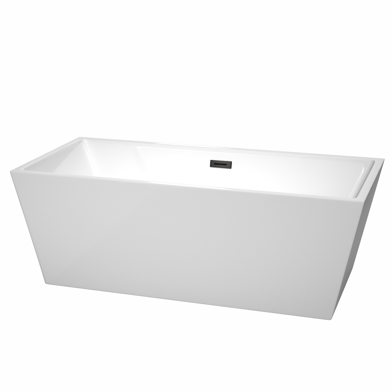 67" Freestanding Bathtub in White with Matte Black Popo-up Drain and Overflow Trim