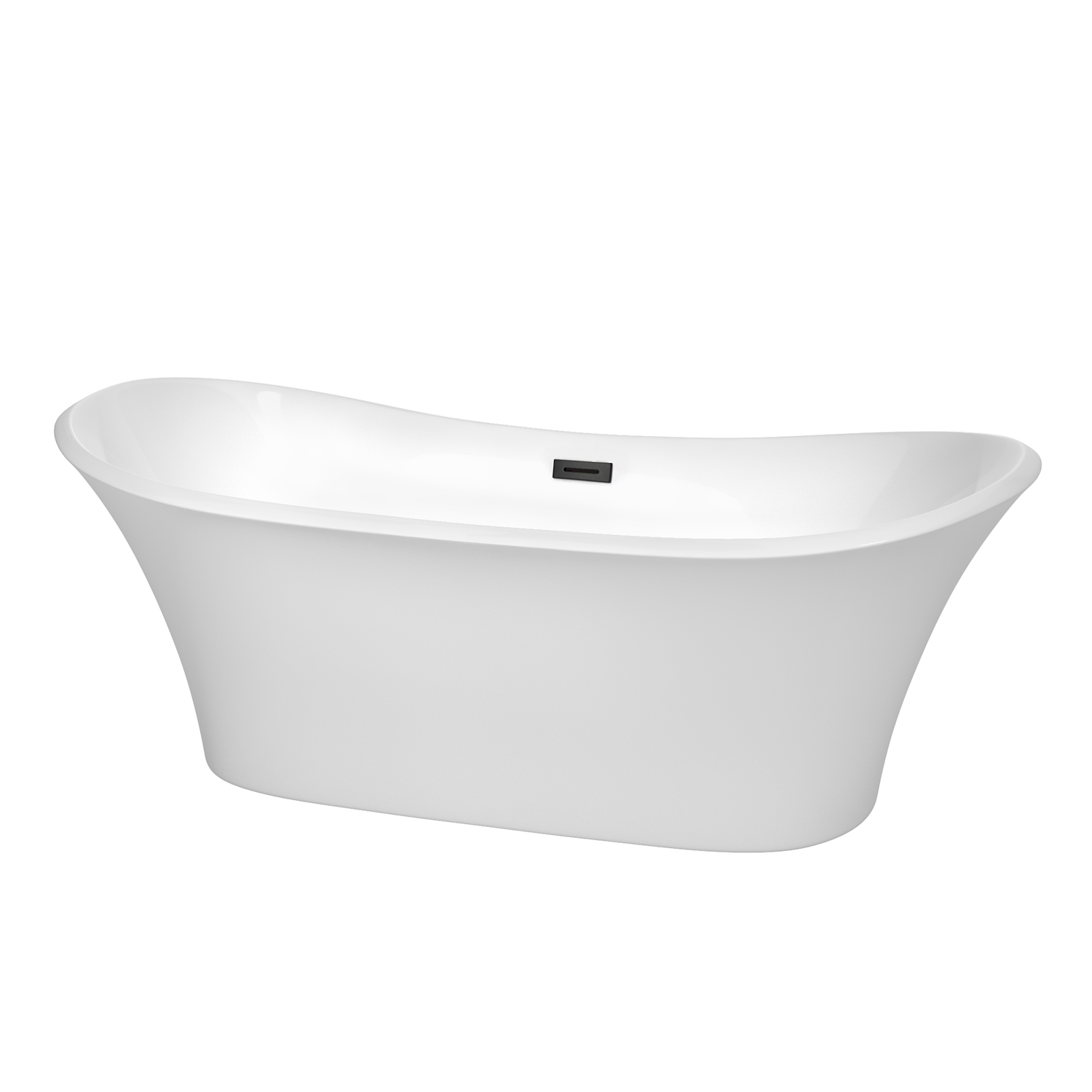 71" Freestanding Bathtub in White with Matte Black Pop-up Drain and Overflow Trim Finish