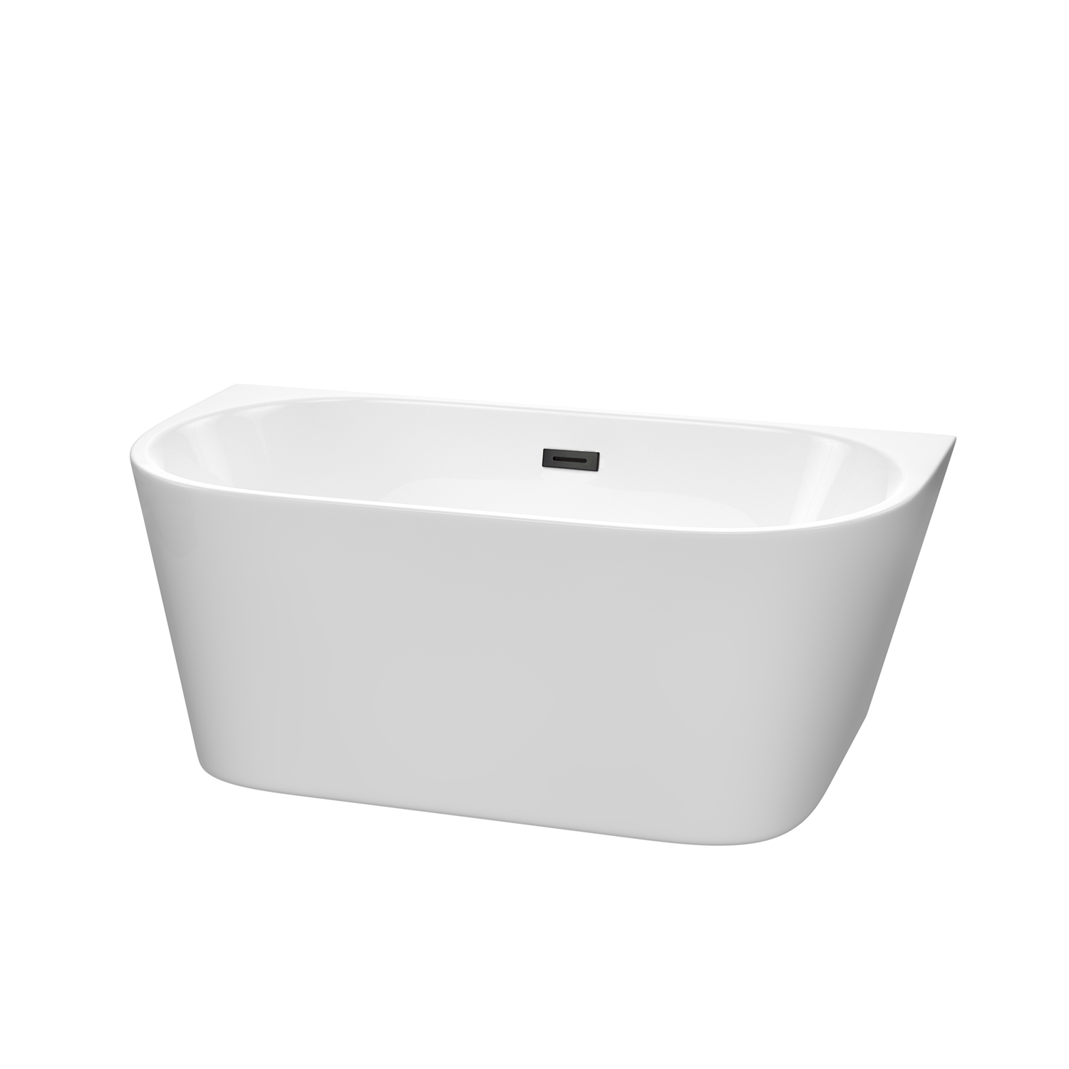 59" Freestanding Bathtub in White Finish with Overflow Trim and Matte Black Drain