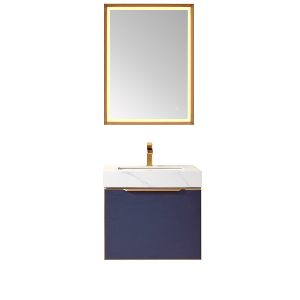 24" Single Sink Bath Vanity in Blue with White Sintered Stone Top 