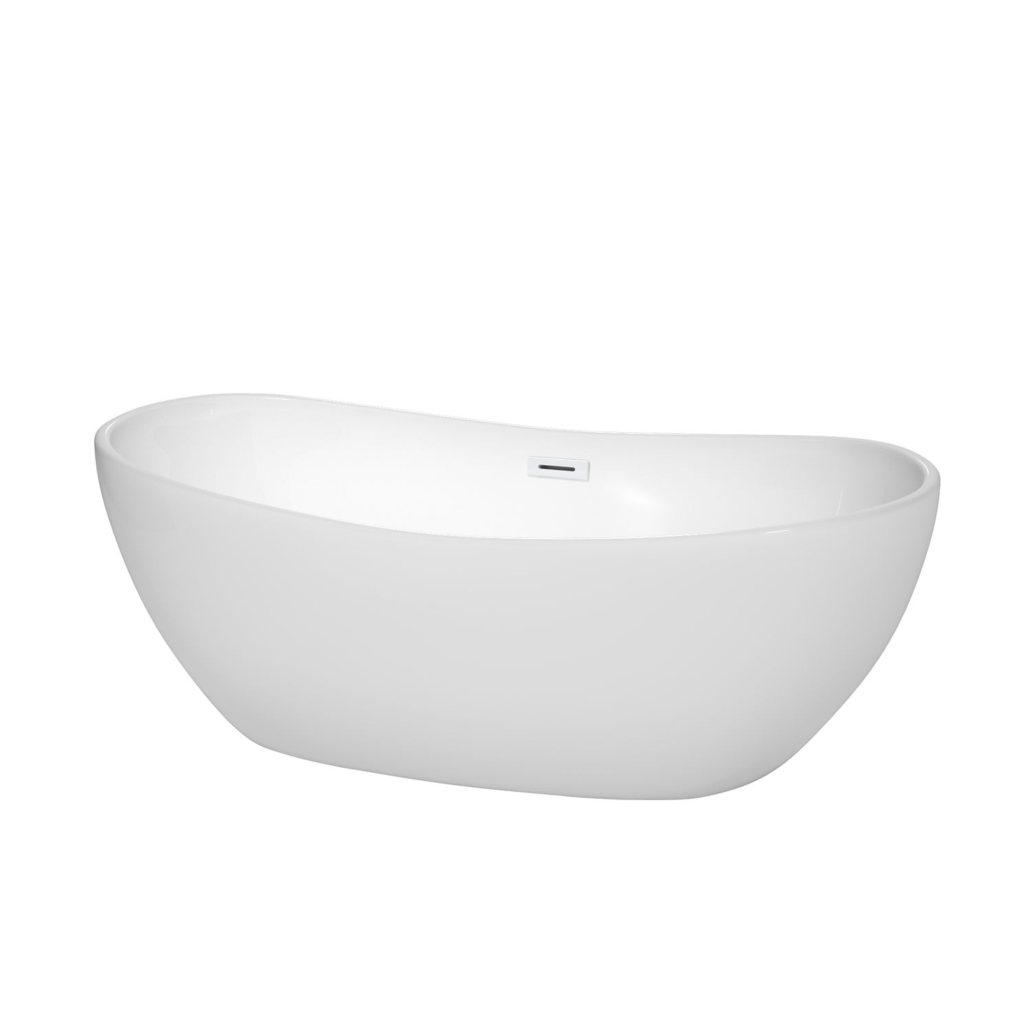 65" Freestanding Bathtub in White Finish with Overflow Trim and Shiny White Drain