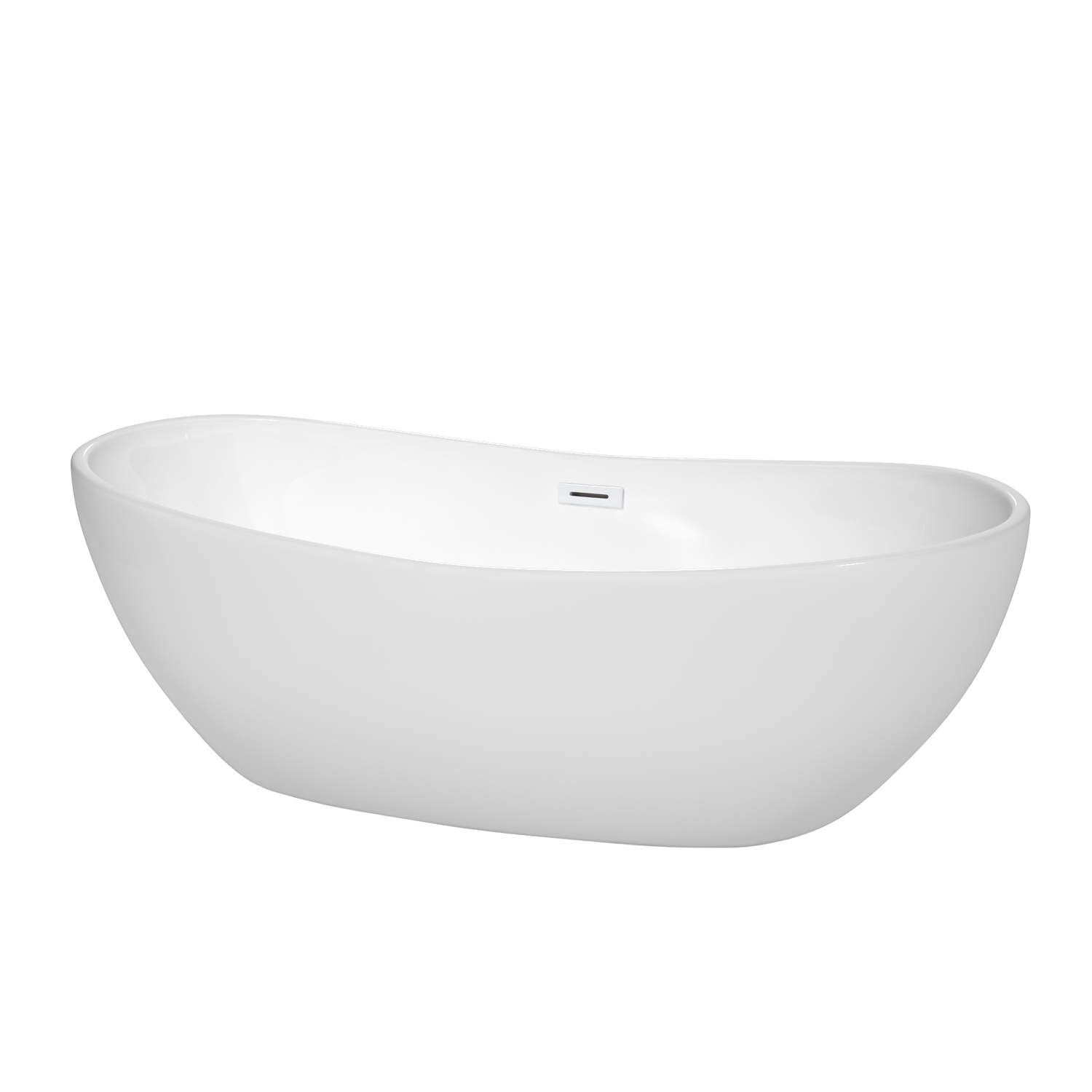 70" Freestanding Bathtub in White with Shiny White Drain and Overflow Trim
