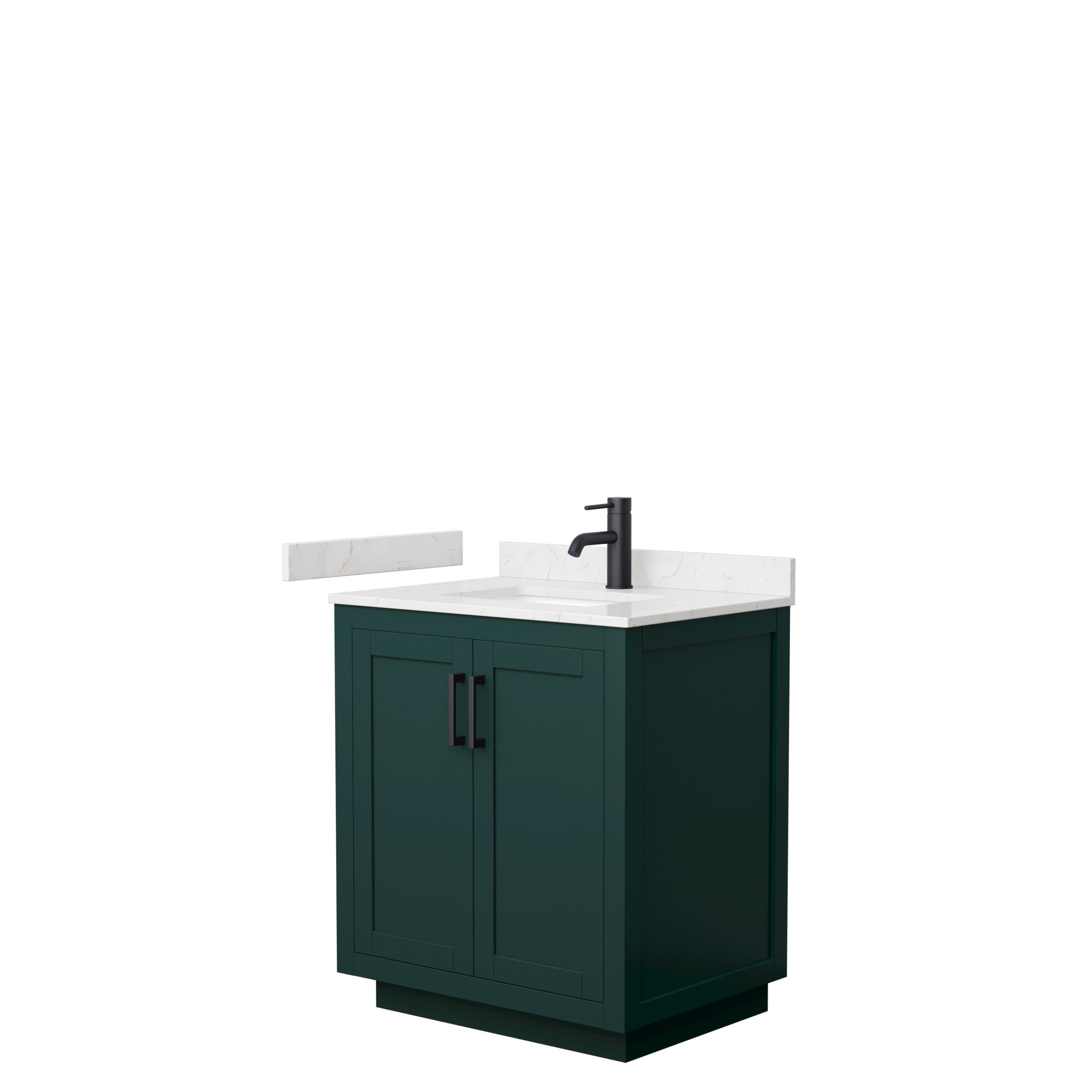 30" Single Bathroom Vanity in Green, Light-Vein Carrara Cultured Marble Countertop, Undermount Square Sink, Matte Black Trim