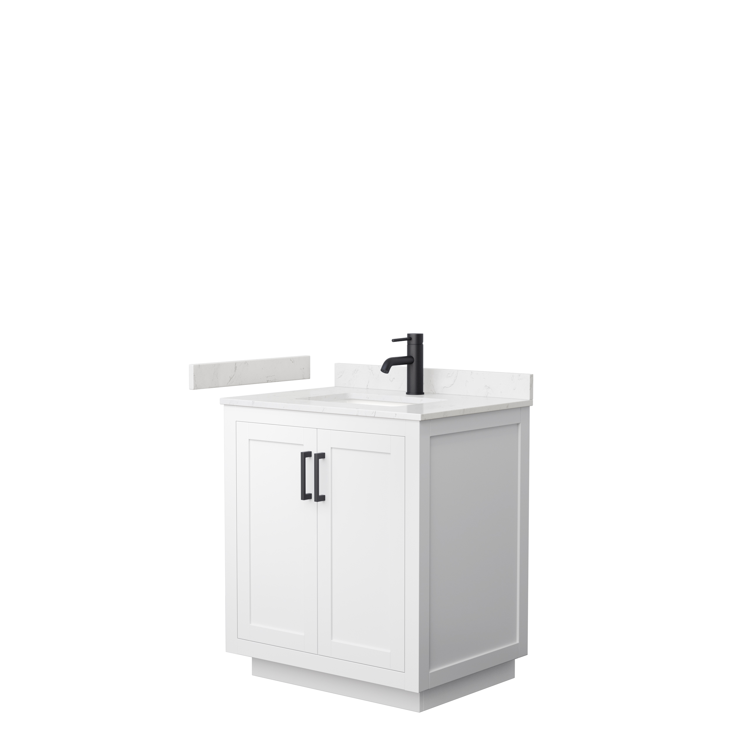 30" Single Bathroom Vanity in White, Light-Vein Carrara Cultured Marble Countertop, Undermount Square Sink, Matte Black Trim