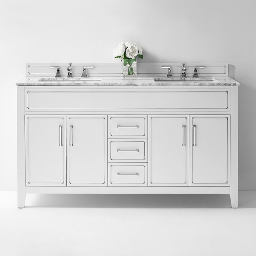 60" Bath Vanity Set in White with Italian Carrara White Marble Vanity top and White Undermount Basin
