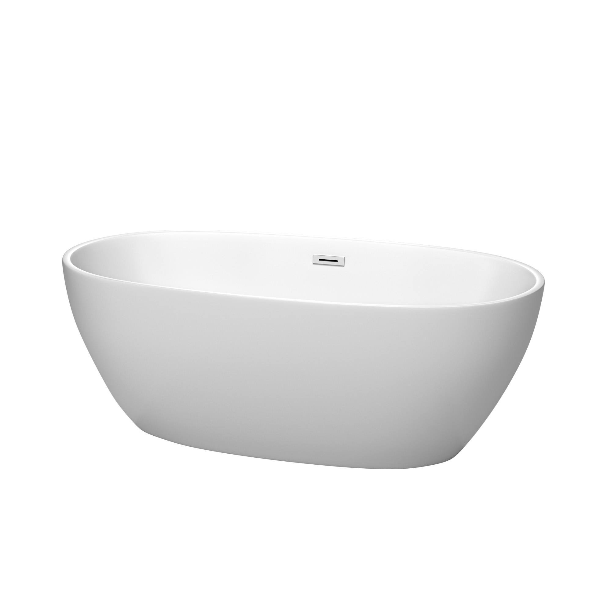 63" Freestanding Bathtub in Matte White with Polished Chrome Drain and Overflow Trim