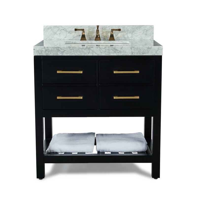 36" Single Sink Bath Vanity Set in Black Onyx with Italian Carrara White Marble Vanity top and White Undermount Basin with Mirror Option