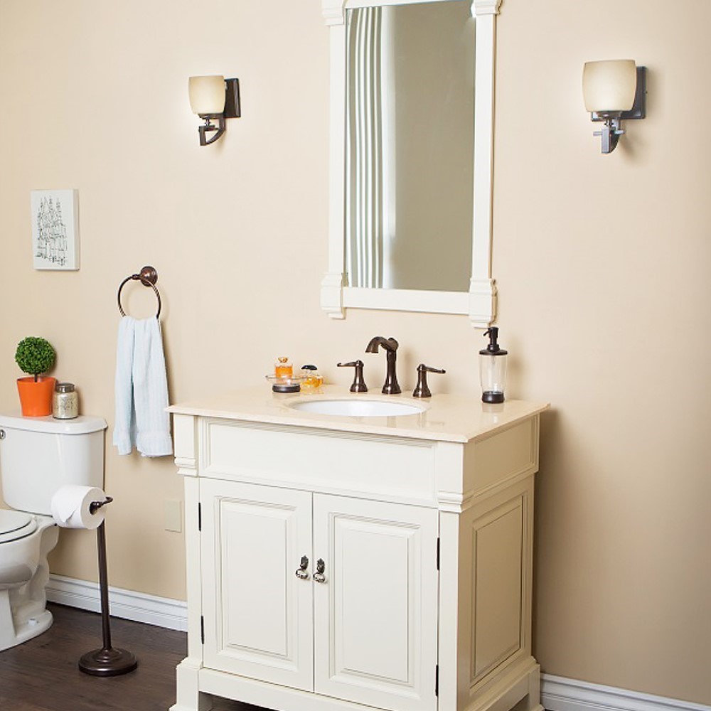 36" Single Sink Vanity-Wood-Cream White with Mirror and Linen Cabinet Options