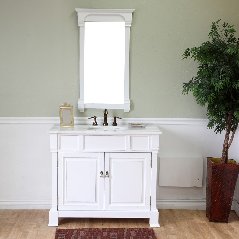 42" Single Sink Vanity-Wood-White with Mirror and Linen Cabinet Options