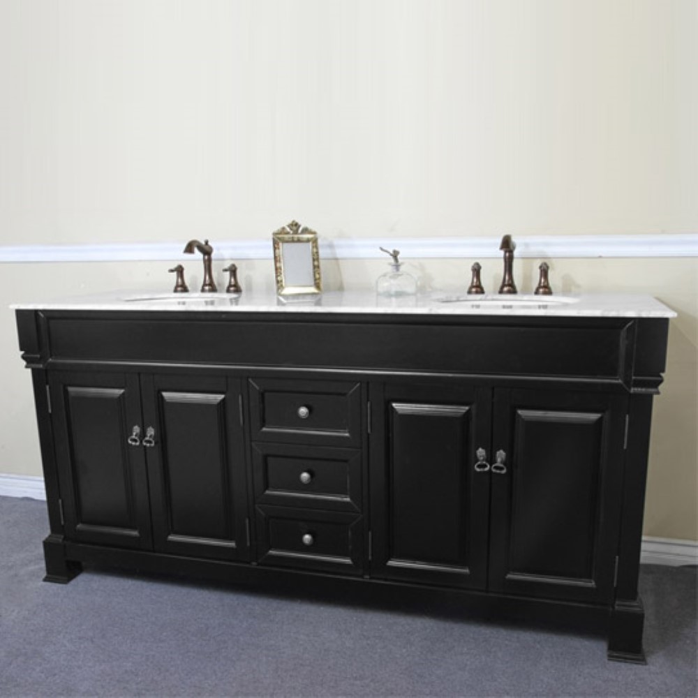 72" Double Sink Vanity-Wood-Espresso Finish with Mirror and Linen Cabinet Options