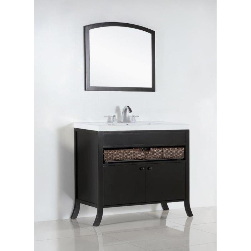36" Single Sink Vanity in Rich Espresso Finish Seamless Integral Ceramic Sink Top with Mirror Option