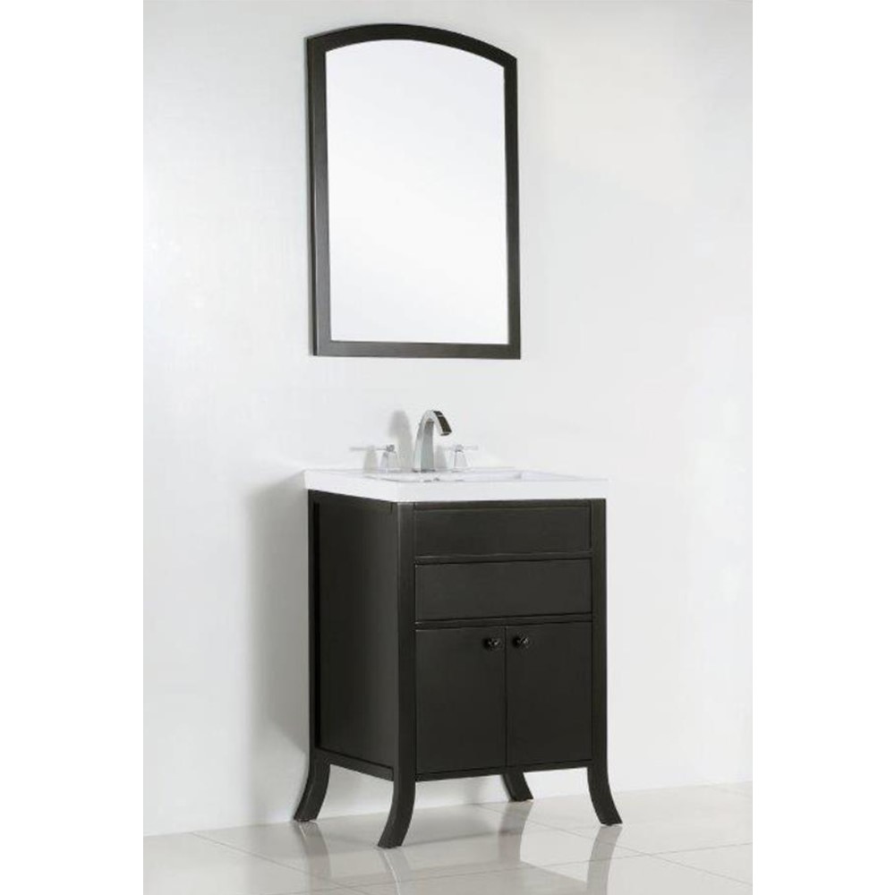 24" Single Sink Vanity in Rich Espresso Finish with Seamless Integral Ceramic Sink Top with Mirror Option