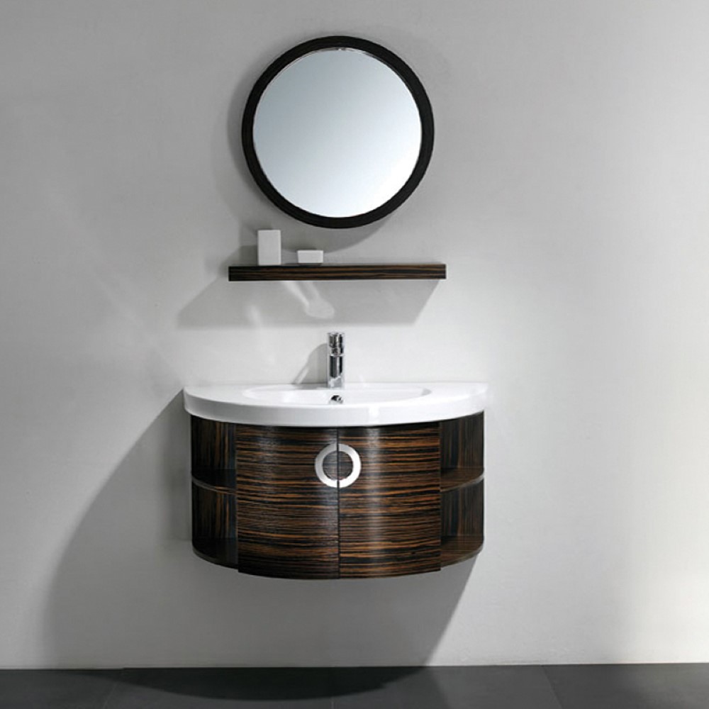 34" Single Sink Vanity Wood in Ebony Zebra Finish with Mirror Option