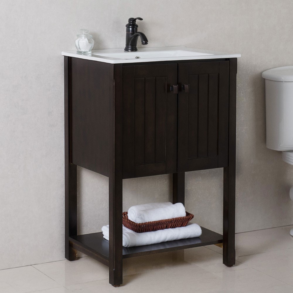 24" Single Vanity Manufactured Woods in Sable Walnut Finish with Ceramic Top and White Ceramic Sink
