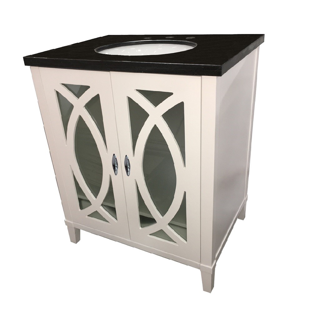 30" Single Vanity Manufactured Woods in White Finish with Granite Counter Top and White Ceramic Sink