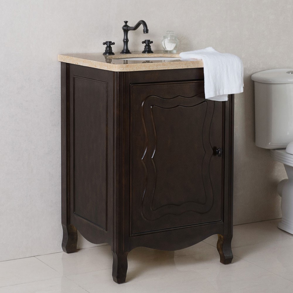 24" Single Vanity Manufactured Woods in Sable Walnut Finish with White Ceramic Sink and Countertop Options