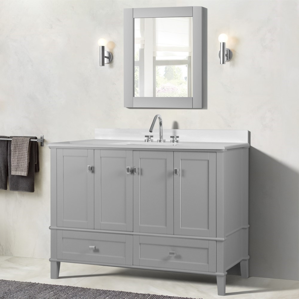 49" Single Sink Vanity in Light Gray Finish Engineer Stone Quartz Top with Mirror Option