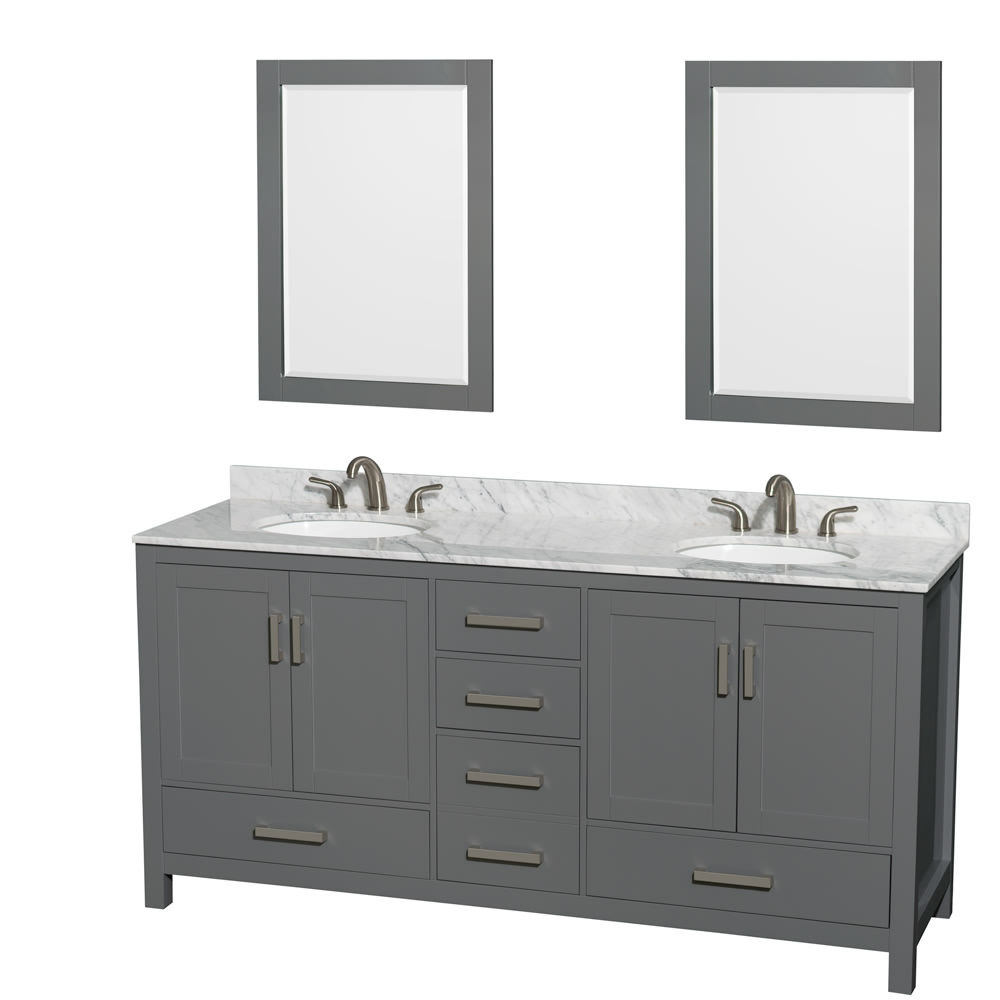 72" Double Bathroom Vanity in Dark Gray with Countertop, Sink, and Mirror Options
