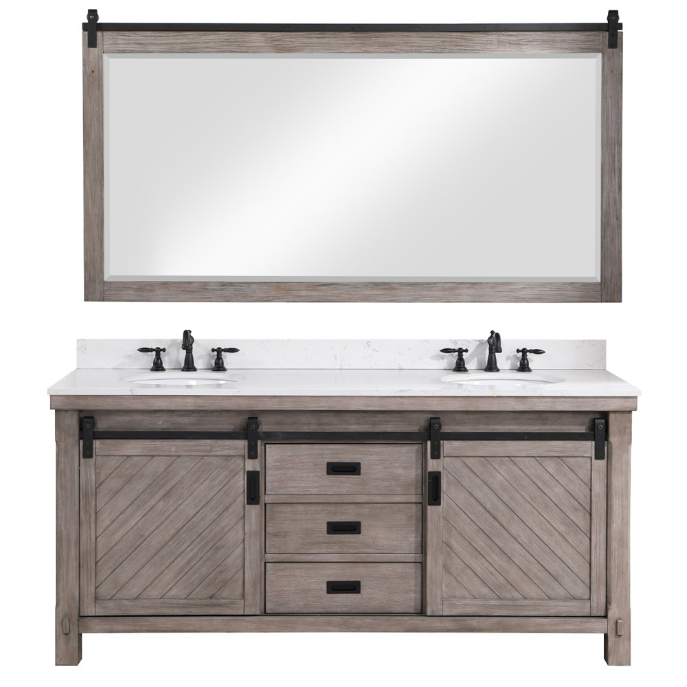 72" Double Sink Bath Vanity in Classical Grey with White Composite Countertop