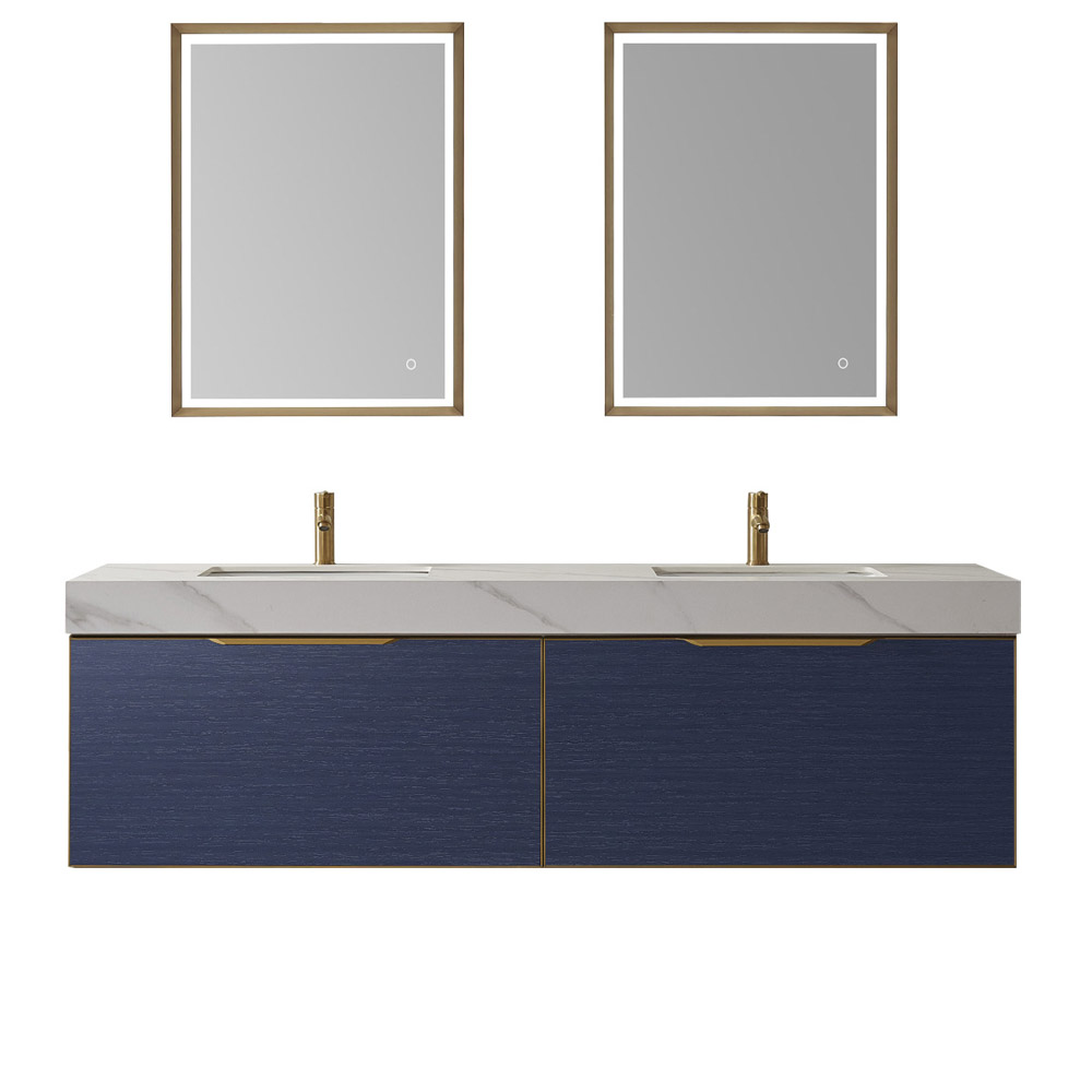 72" Vanity in Classic Blue with White Sintered Stone Countertop and undermount sink Without Mirror 