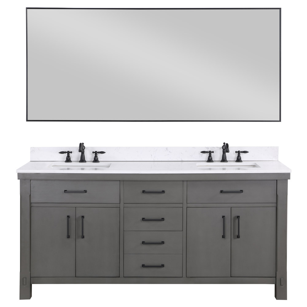 72" Double Sink Bath Vanity in Rust Grey with White Composite Countertop
