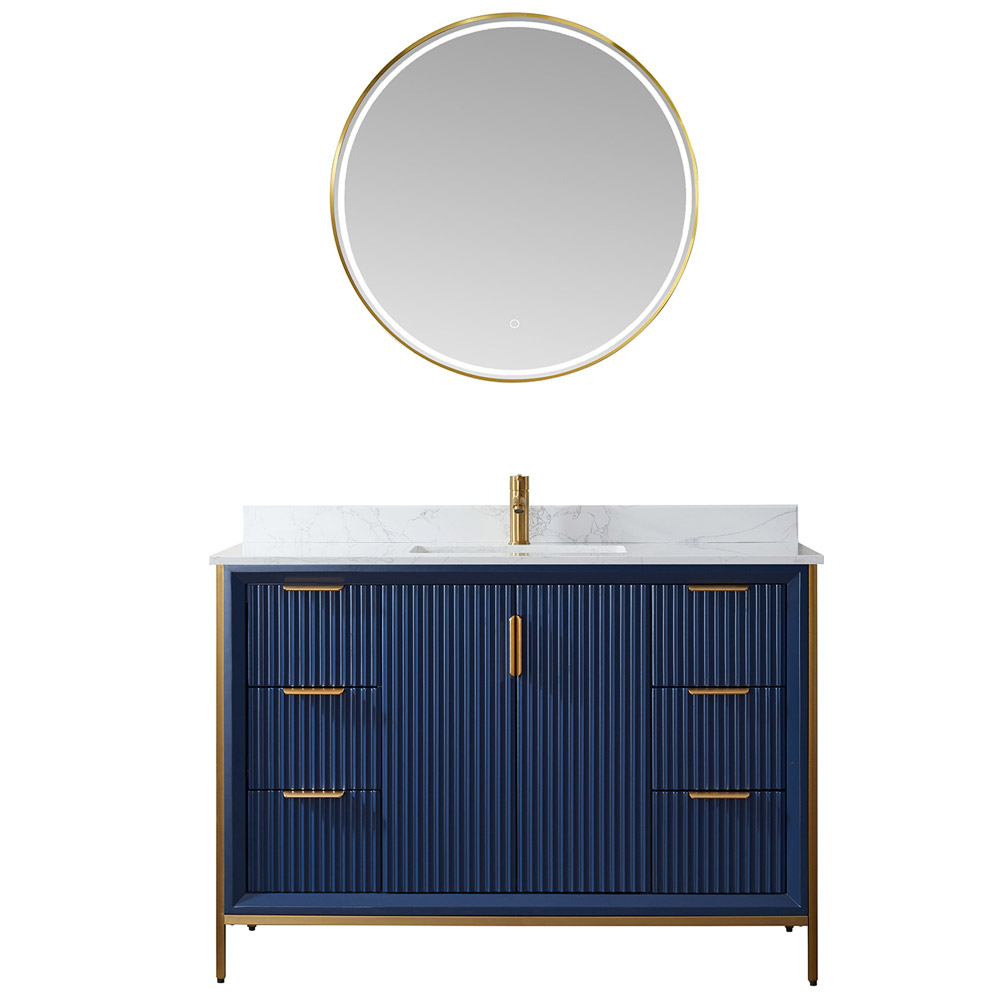 48" Vanity in Royal Blue with White Composite Grain Stone Countertop Without Mirror 