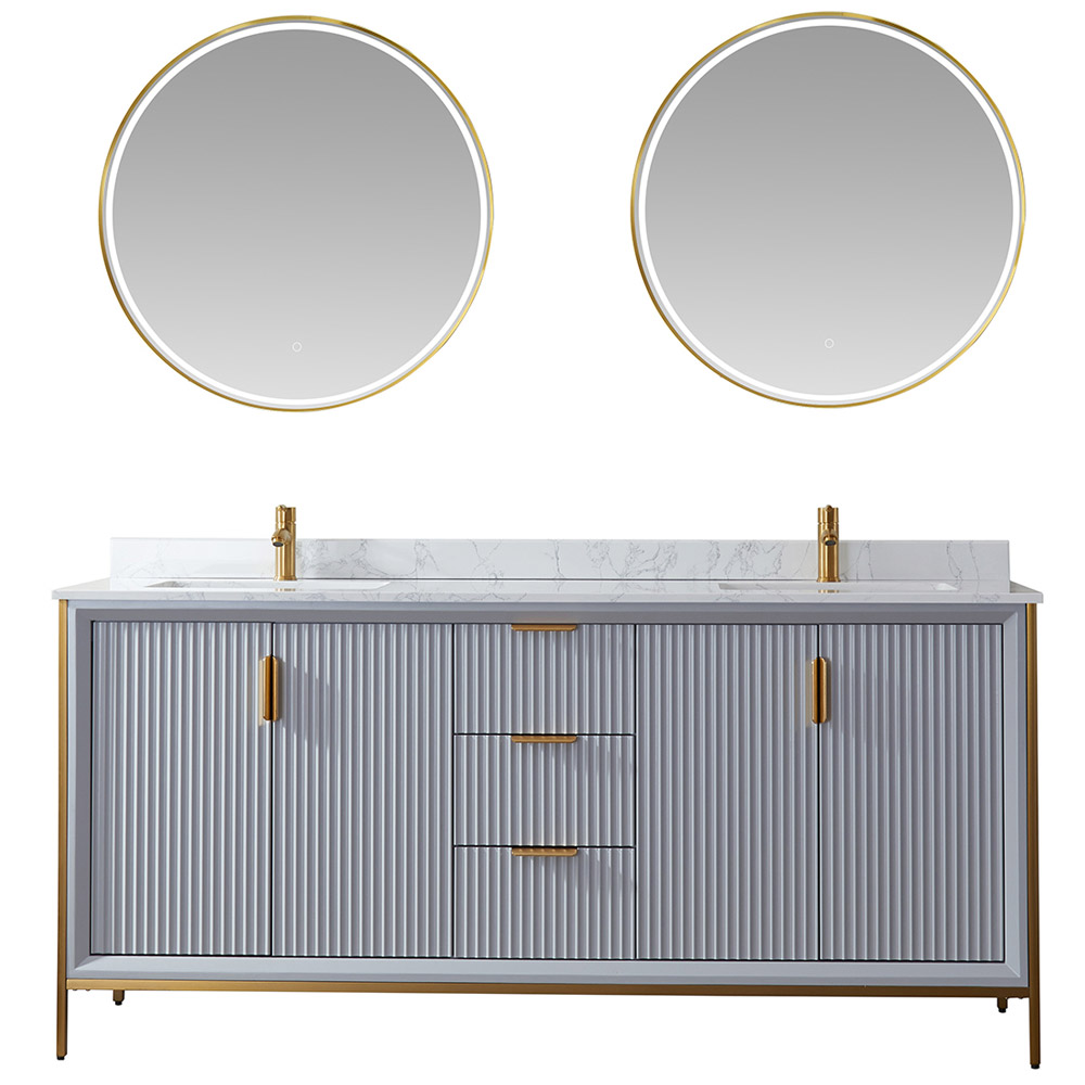 72" Vanity in Paris Grey with White Composite Grain Stone Countertop Without Mirror 