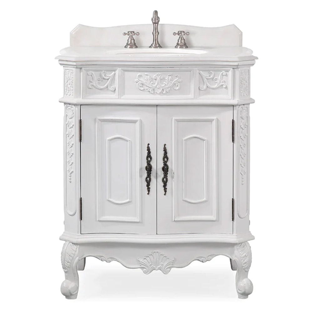 Adelina 30" Antique White Finish Bathroom Sink Vanity with Imperial White Marble Countertop 