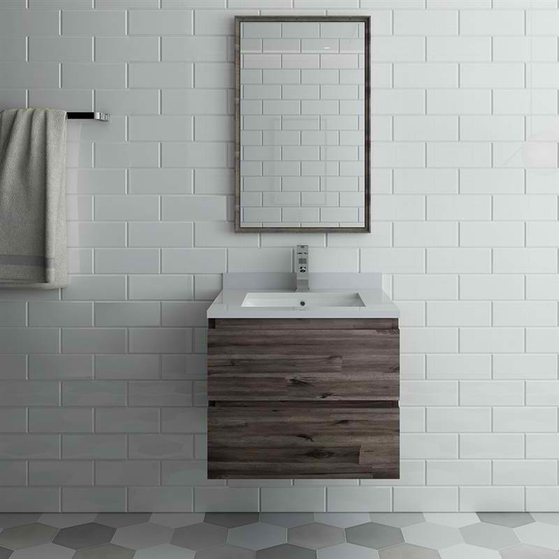 24" Wall Hung Modern Bathroom Vanity with Mirror