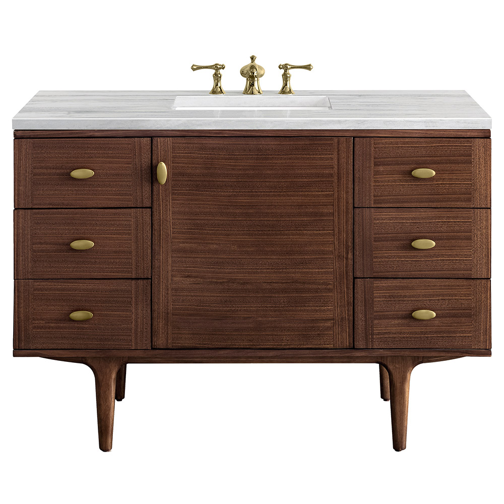 James Martin Amberly Collection 48" Single Vanity, Mid-Century Walnut With Countertops Options