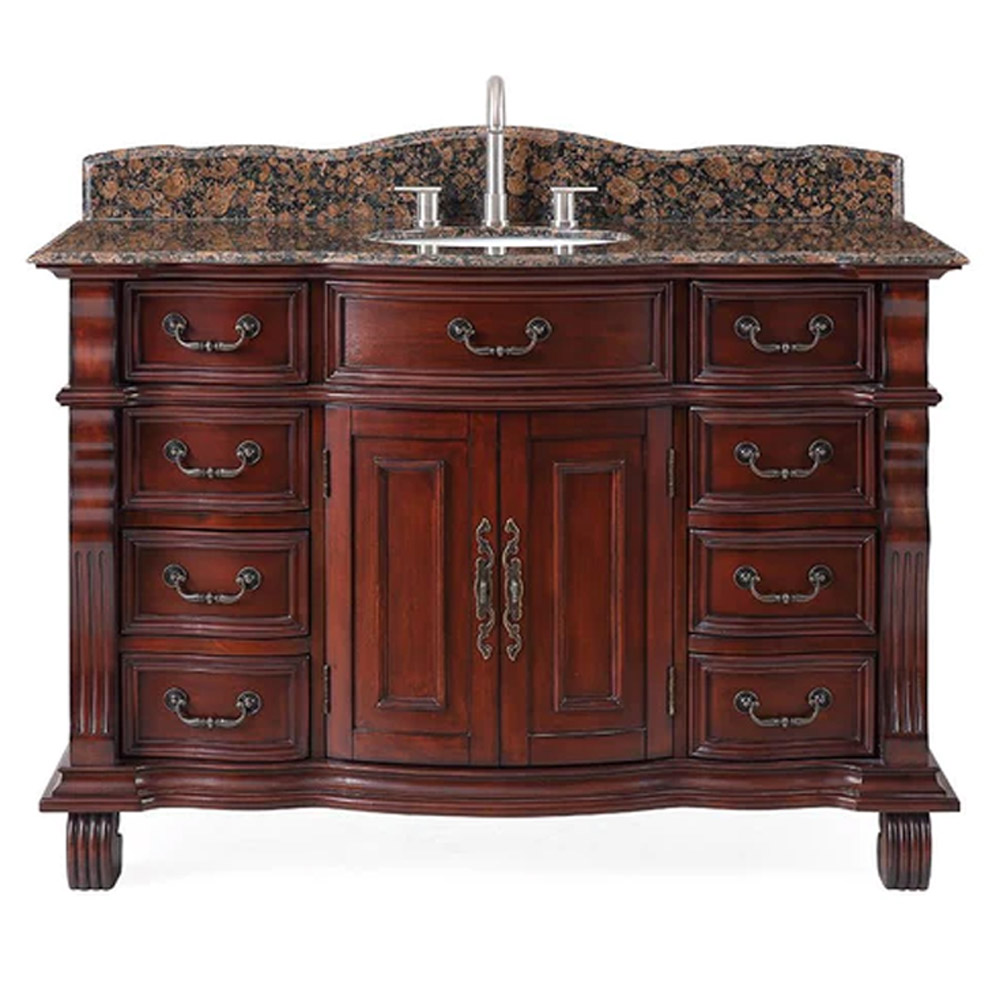 Adelina 50" Cherry Wood Bathroom Sink Vanity with Three Stone Top Options 