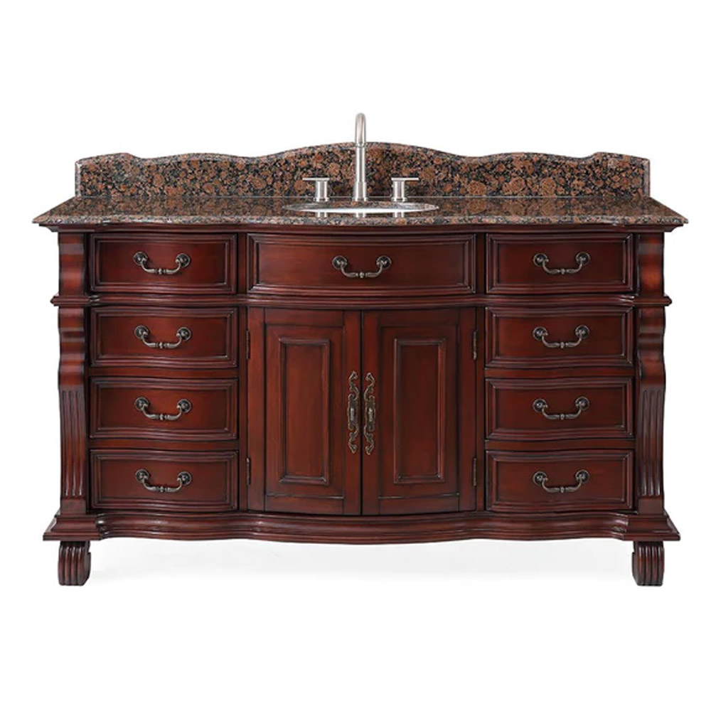 Adelina 60" Traditional Style Cherry Wood Bathroom Sink Vanity With 3 Top options 