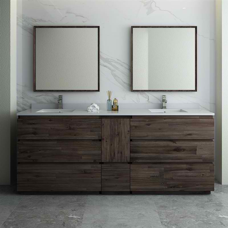 84" Floor Standing Double Sink Modern Bathroom Vanity w/ Mirrors