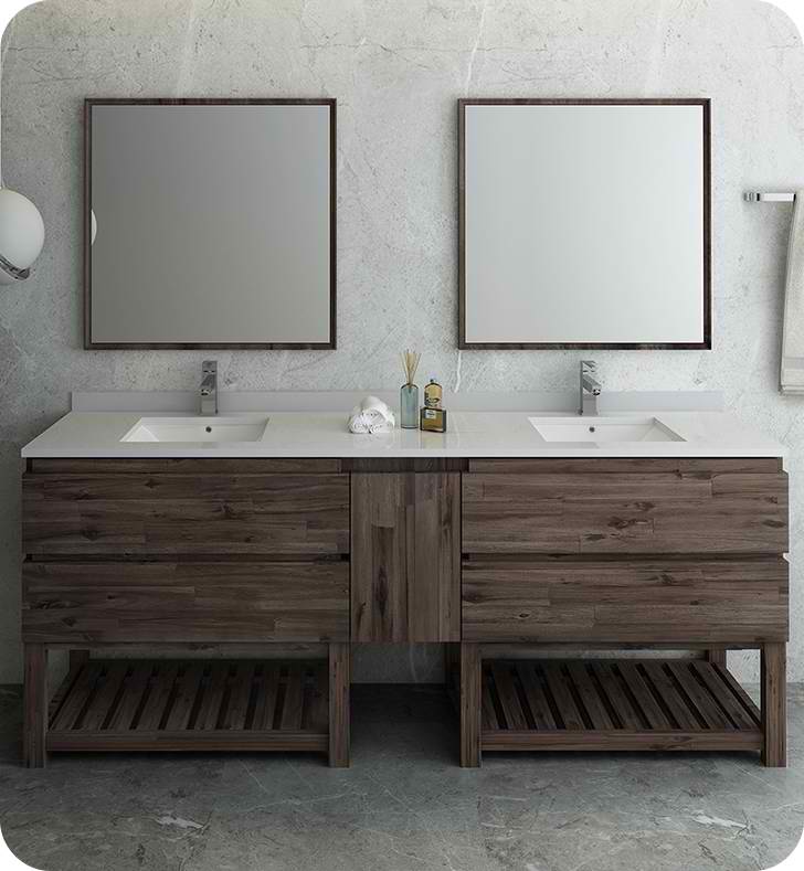 84" Floor Standing Double Sink Modern Bathroom Vanity w/ Open Bottom & Mirrors