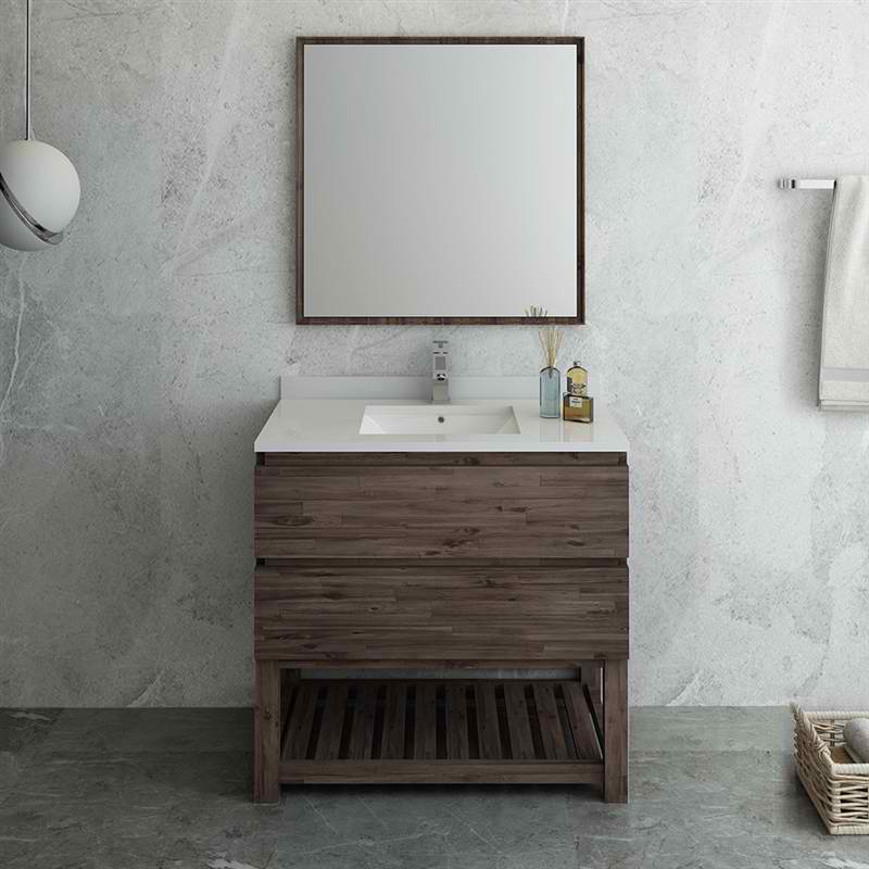 36" Floor Standing Modern Bathroom Vanity w/ Open Bottom & Mirror