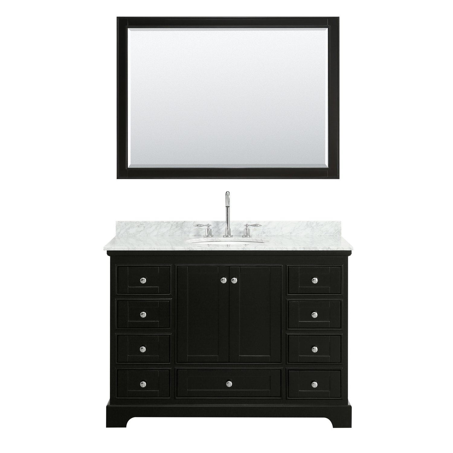 48" Single Bathroom Vanity in White Carrara Marble Countertop with Undermount Porcelain Sink, Medicine Cabinet, Mirror and Color Options