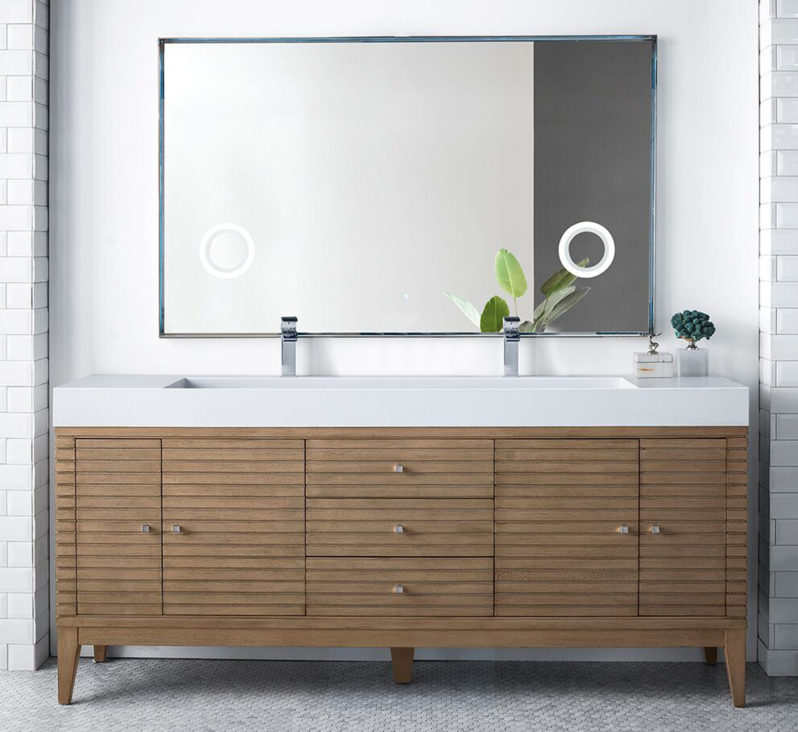 James Martin Linear Collection 72" Double Vanity, White Washed Walnut Finish