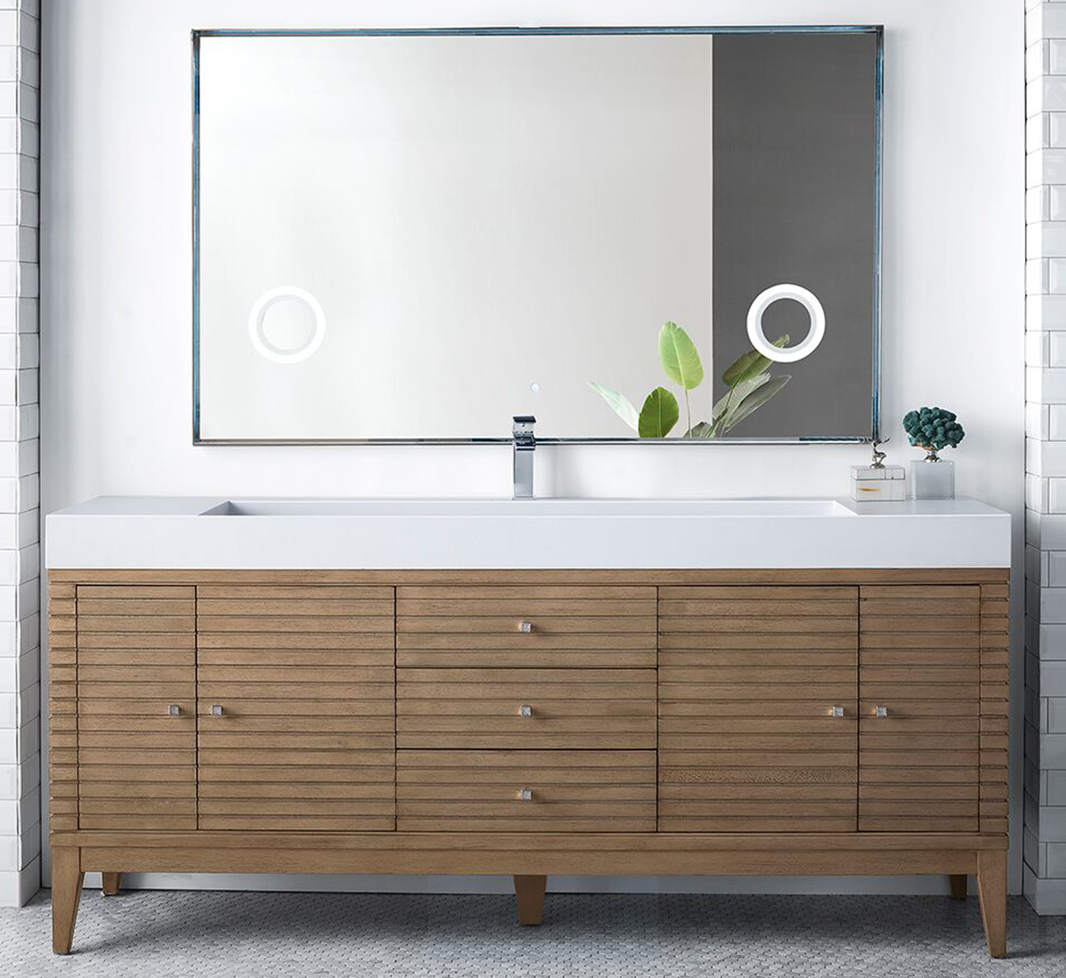 James Martin Linear Collection 72" Single Vanity, White Washed Walnut Finish