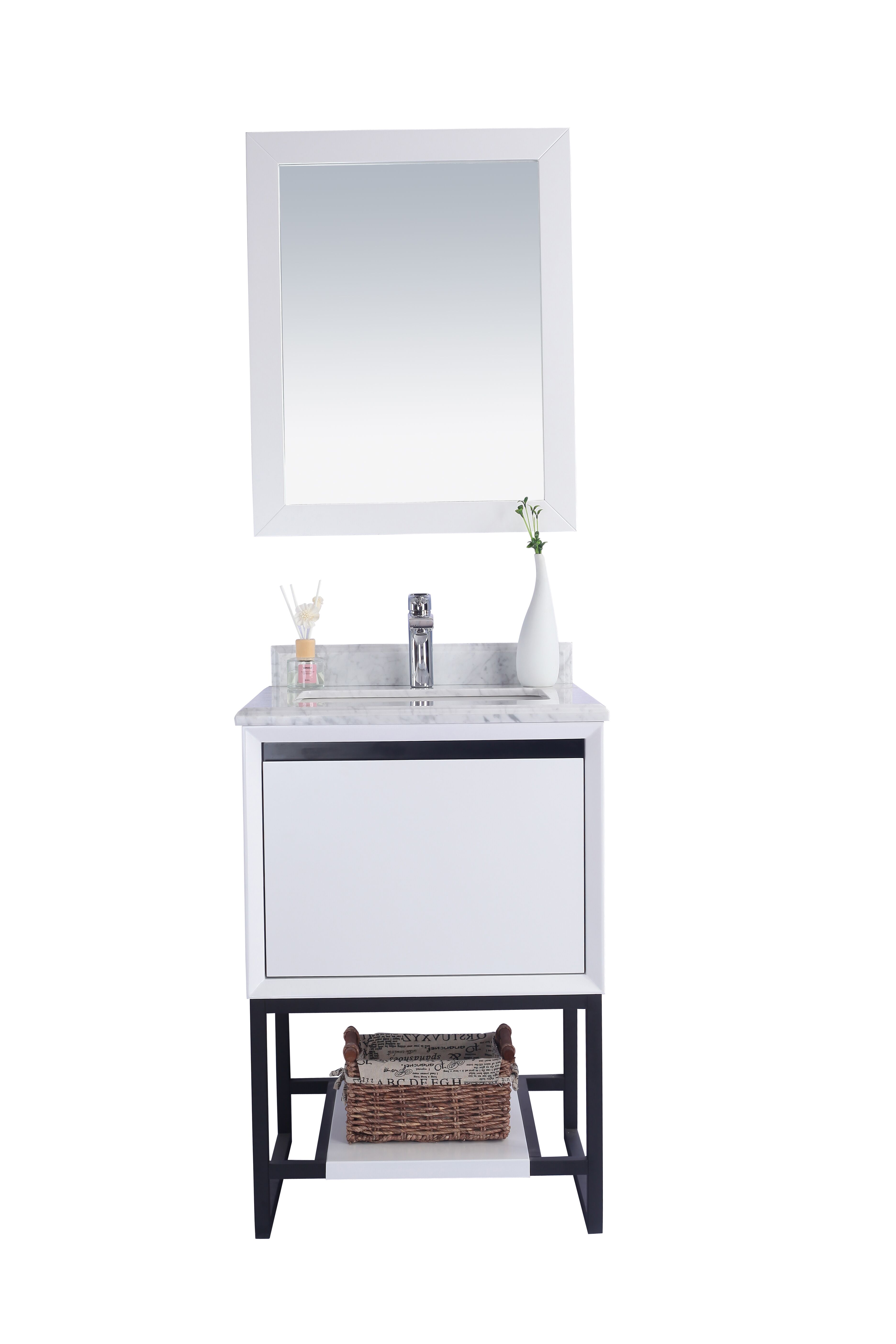 24" White Bathroom Vanity Cabinet with Top and Mirror Options