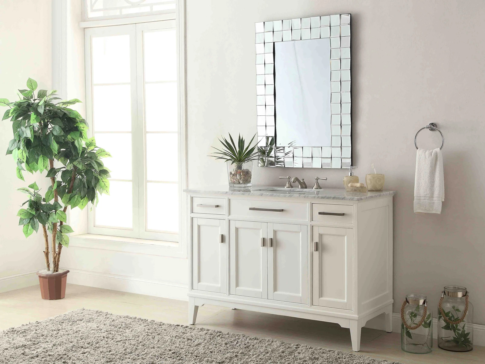 49" Italian Carrara Marble Top Single Bathroom Vanity