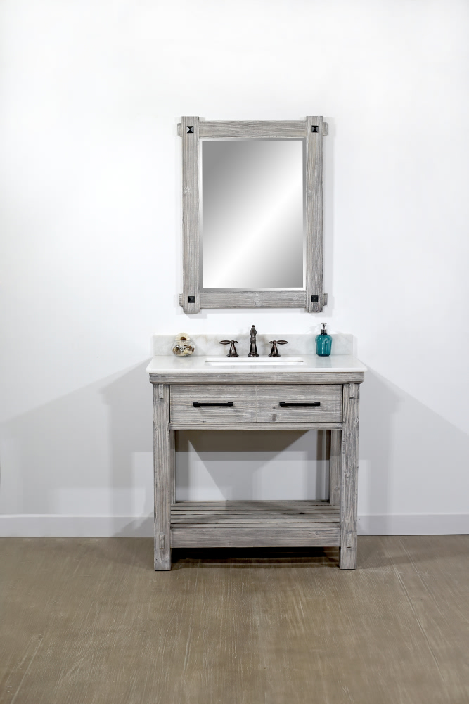 36"Rustic Solid Fir Single Sink Bathroom Vanity in Grey Driftwood Finish - No Faucet with Countertop Options