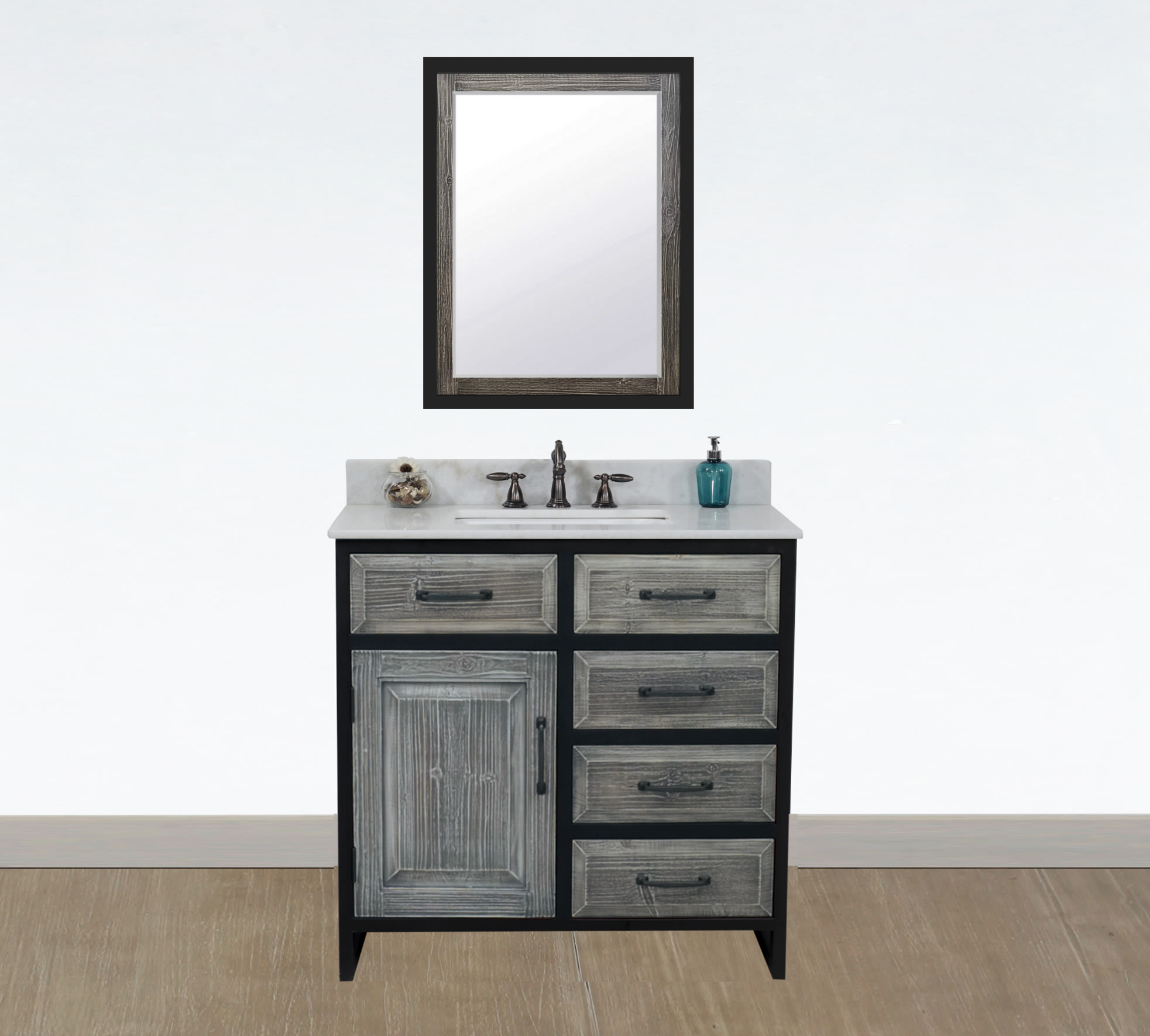 36" Rustic Solid Fir Single Sink with Iron Frame Vanity in Grey Driftwood - No Faucet with Countertop Options