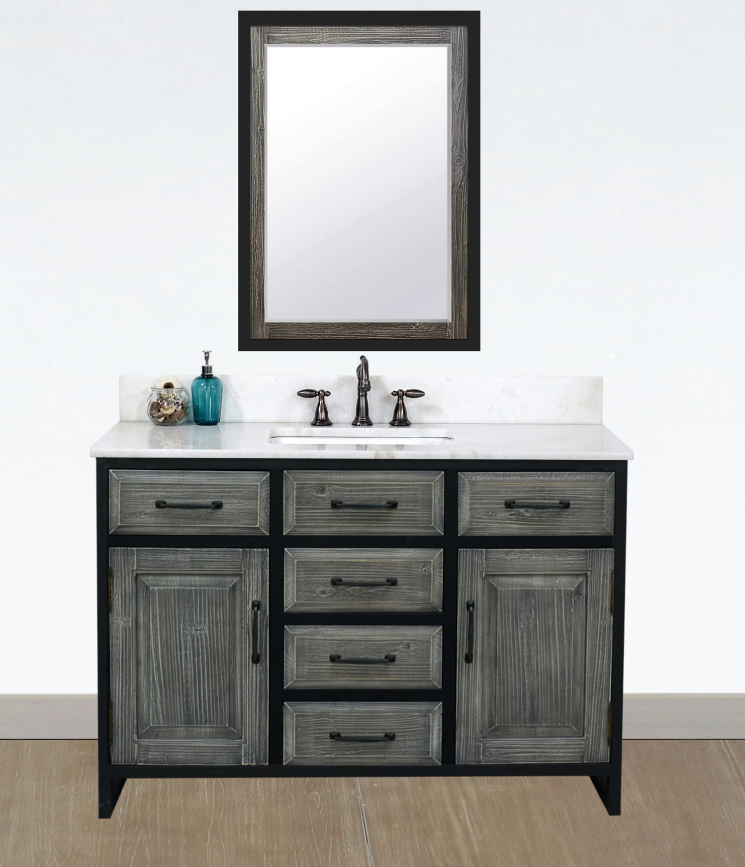 48" Rustic Solid Fir Single Sink with Iron Frame Vanity in Grey Driftwood - No Faucet with Countertop Options